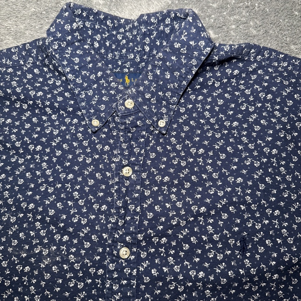 Ralph Lauren Men's 2XL Short Sleeve Button Down Blue With Floral Casual Preppy